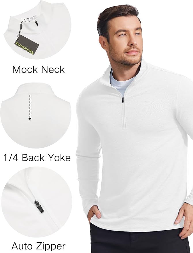 PINSPARK Men's Quarter Zip Up Pullover Mock Neck Sweatshirts Long Sleeve Golf shirts Performance Athletic Casual Workout