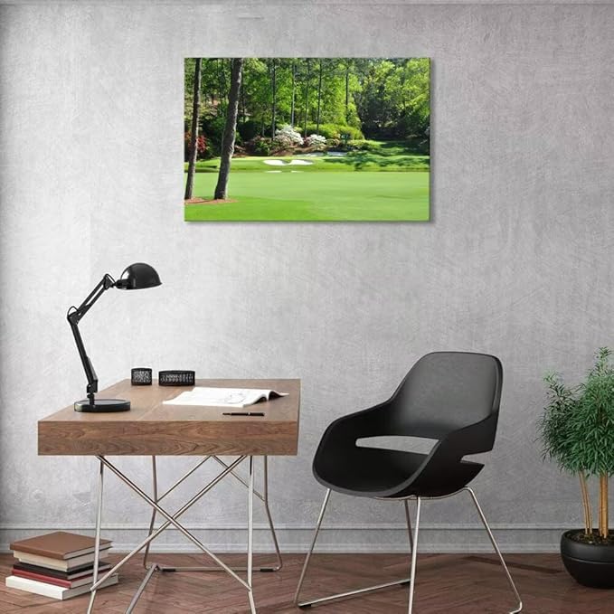 Augusta National Golf Club 12th Hole Wall Art for Living Room Bedroom Bathroom Home Decorations Golf Art Augusta Golf Course Poster Prints Golf Art Framed Ready to Hang(28''H x 44''W)