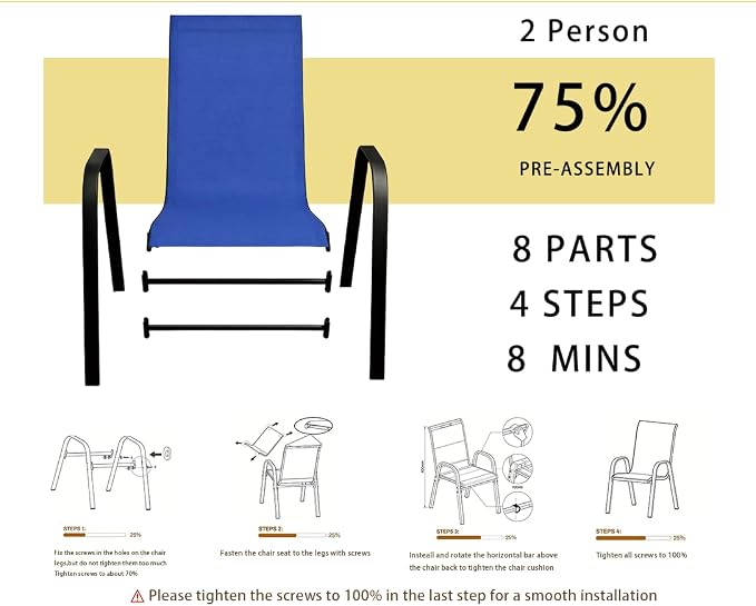 Stackable Patio Chairs Set of 1/2/4, Heavy Duty Metal Frame & Teslin Fabric - Image 6