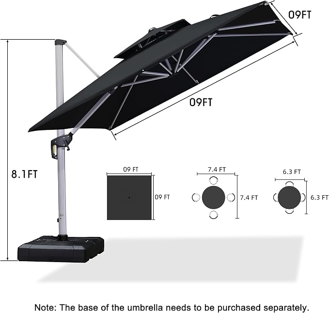 PURPLE LEAF Cantilever Outdoor Umbrella 9' x 9' Square Double Top, 3-Yr - Image 8