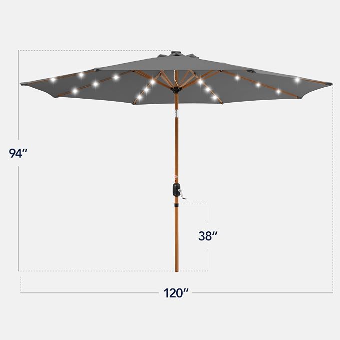 Best Choice Products 10ft Solar Market Patio Umbrella w/Woodgrain Pattern Pole - Image 2