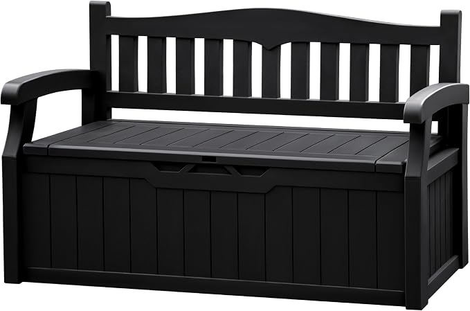 JUMMICO 80 Gallon Resin Outdoor Storage Bench Waterproof, Deck Box | Large Deck by JUMMICO