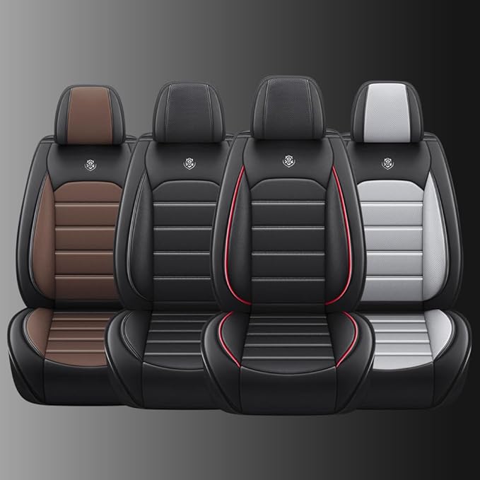 Leather Car Seat Covers for VW Golf SportWagen 2015-2019,Waterproof Soft Seat Covers,Interior Accessories Seat Covers Protector Airbag Compatible(2pcs Black&Gray Standard)