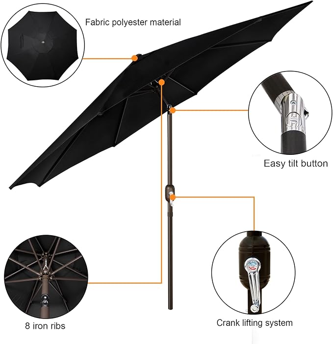 9' Outdoor Patio Umbrella, Outdoor Table Umbrella, Yard Umbrella, Market - Image 2