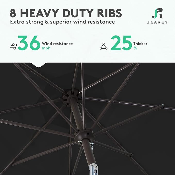 JEAREY 9FT Outdoor Patio Umbrella, Market Umbrella, Tilt & Crank UV Protection - Image 5