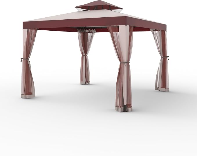10’x10’ Patio Gazebo Canopy Tent w/Removable Netting, Ventilated Double-tier Top by GOJOOASIS
