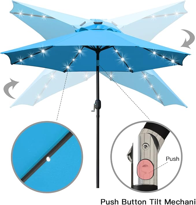 Sunnyglade 9' Solar LED Patio Umbrella, 8 Ribs, Tilt & Crank | 9Ft Patio - Image 3