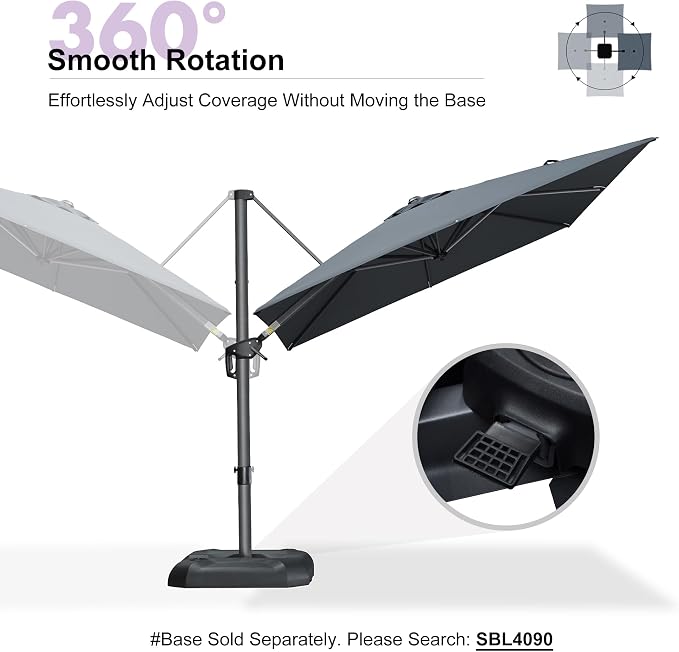 PURPLE LEAF Outdoor Umbrella 8' x 8' Square Premium Sun Protection Grey | - Image 7