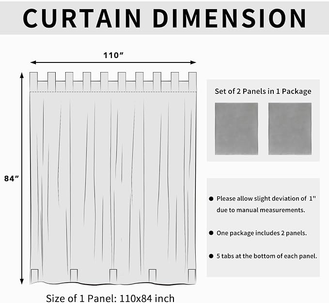 Easy-Going Outdoor Patio Curtains 2 Panels, 110x84 inch, Light Grey | Privacy - Image 6