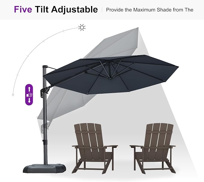 PURPLE LEAF Cantilever Umbrella 10 Feet Round Smooth 360° Rotation Grey | - Image 6