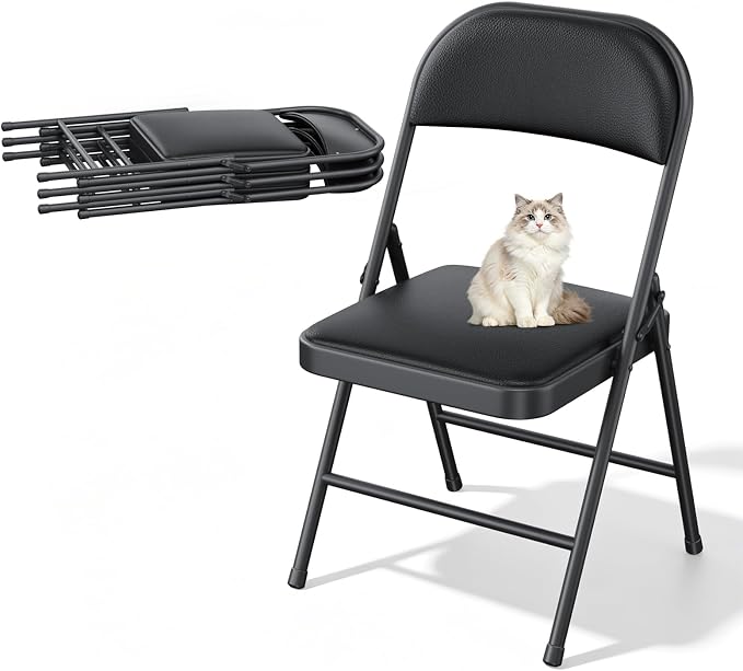 4 Pack Padded Folding Chairs, Portable Metal Foldable Chairs by HomePage