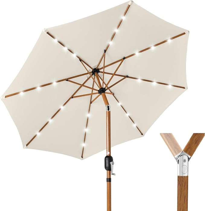 Best Choice Products 10ft Solar Market Patio Umbrella w/Woodgrain Pattern Pole by Unknown