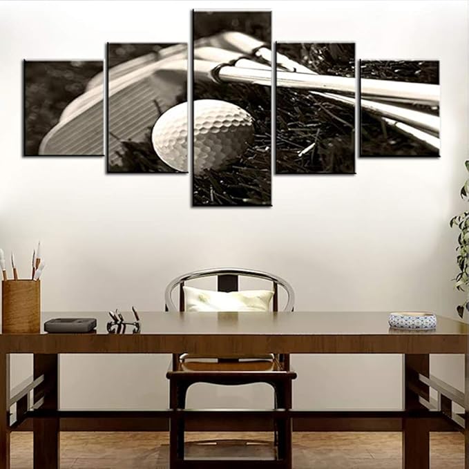 Golf Pictures Golfing Sport Wall Art for Living Room Multi Panel Prints on Canvas Black and White Artwork Landscape Paintings Modern Home Decor Wooden Framed Gallery-Wrapped Ready to Hang(50''Wx24''H)