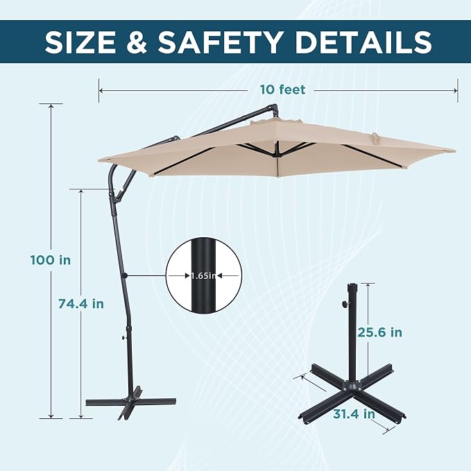 10FT Outdoor Offset Umbrella, Cantilever Patio Umbrella - Image 2