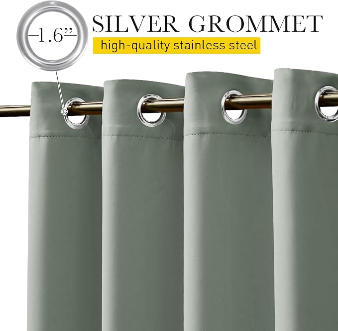 NICETOWN Weighted Curtains for Patio Waterproof W66xL84 Sage Green 2 Panels | - Image 6