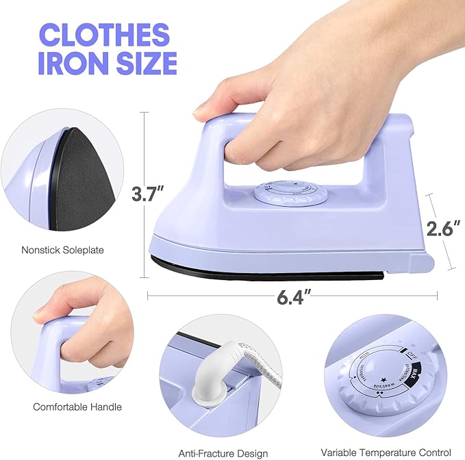 Mini Iron for Crafts and Quilting - Travel and Household Electric Heat Press Machine for Sewing Supplies (Purple)