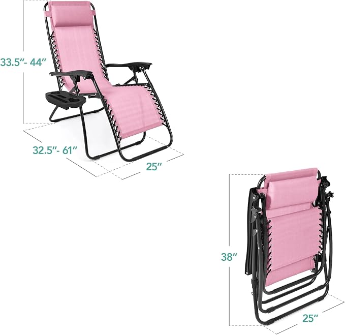 Best Choice Products Set of 2 Adjustable Steel Mesh Zero Gravity Lounge Chair - Image 3