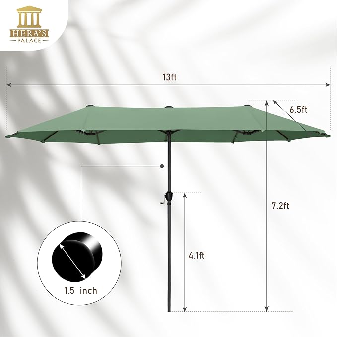 13 ft Large Double-Sided Patio Umbrella, Outdoor Umbrella, Mint | HERA'S PALACE - Image 3