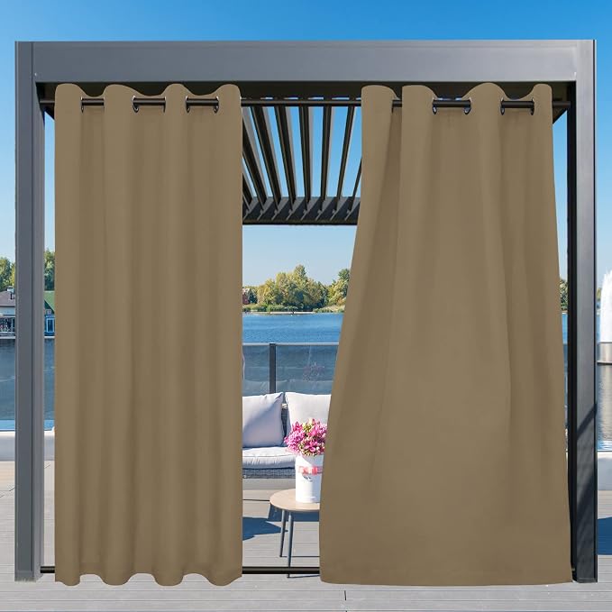 Easy-Going Outdoor Curtains for Patio 1 Panel, 54x96 inch, Khaki | Waterproof - Image 3