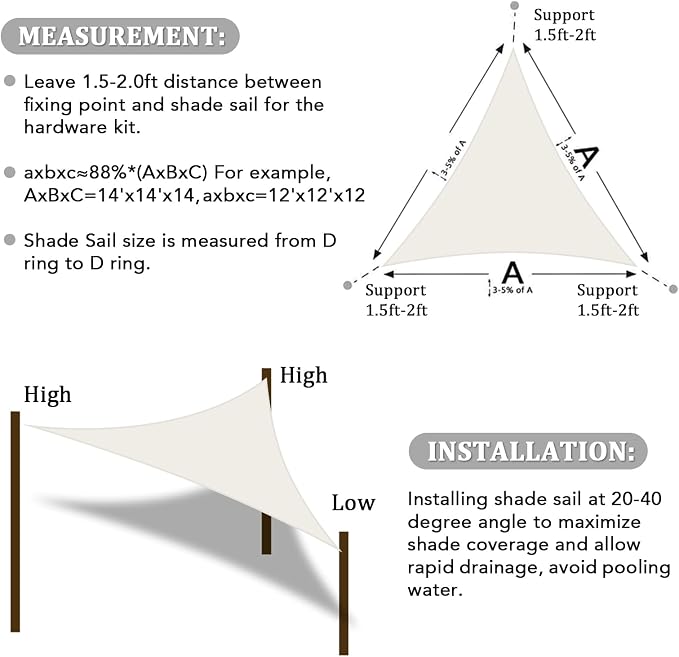 Shade&Beyond Custom Sun Shade Sail 13'x15'x19.8' Triangle Sun Sail Shades Patio - Image 6