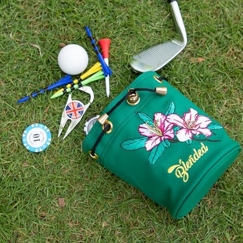 Golf Valuables Pouch, Bucket Waist Design Golf Pouch Bag Azalea Embroidery Tee - Image 4