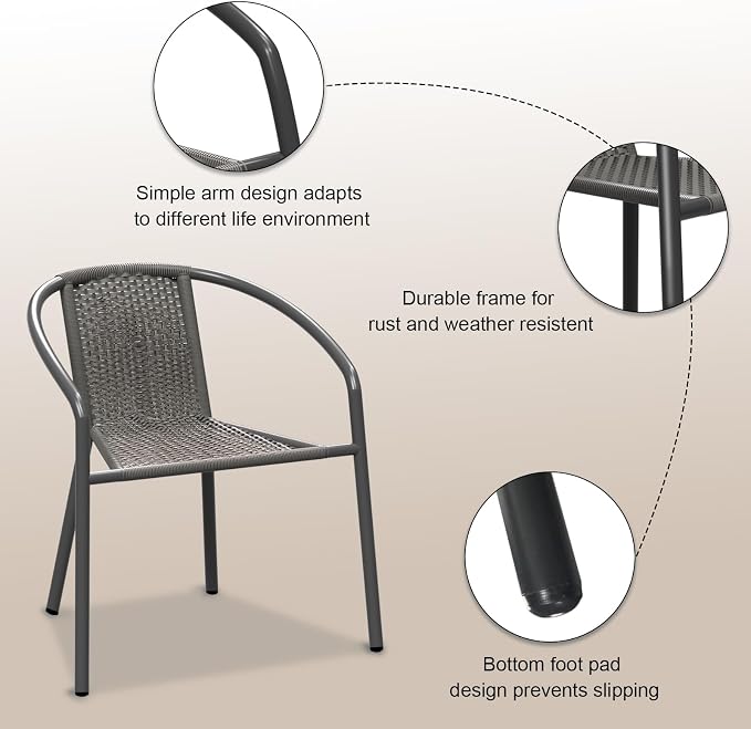 Grezone 4-Piece Rattan Indoor-Outdoor Restaurant Stack Chair Versatile and - Image 4