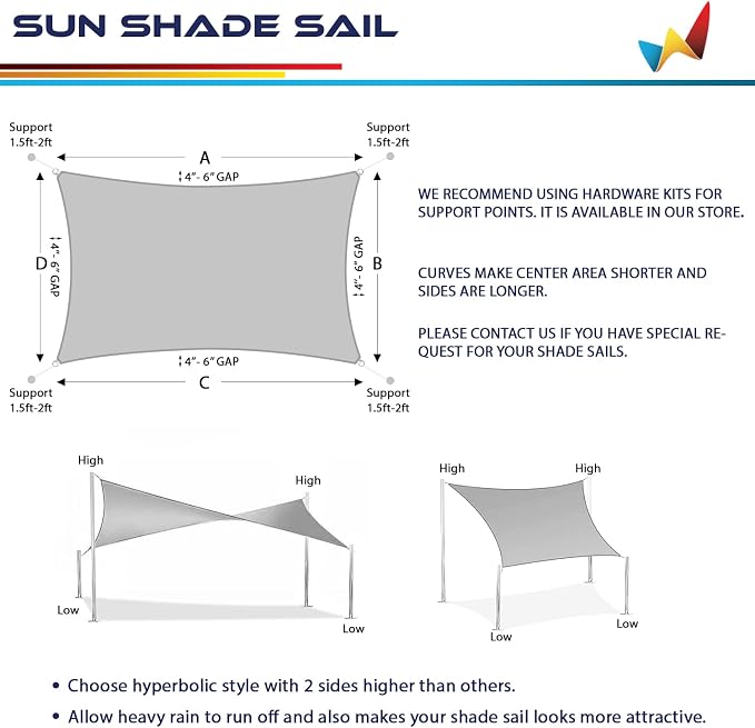 Windscreen4less 12' x 14' Sun Shade Sail Rectangle Outdoor Canopy Cover UV Block - Image 5
