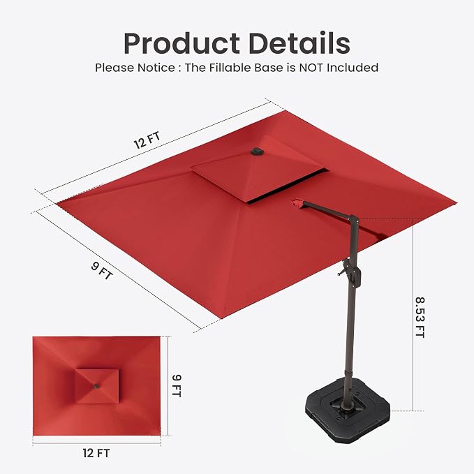 9x12 FT Outdoor Cantilever Patio Umbrella - Image 8
