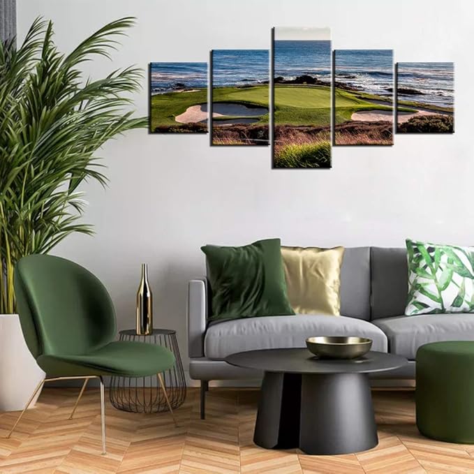 Native American Decor Coastline Golf Course Paintings Multi Piece Canvas Wall Art for Living Room Landscape Pictures Contemporary Artwork Wooden Framed Ready to Hang Poster and Prints(50''W x 24''H)