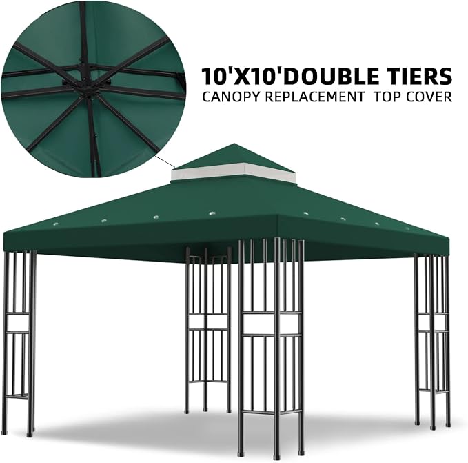Sumfaller 10x10 FT Gazebo Replacement Canopy Top Cover | Double Tiered Canopy - Image 3
