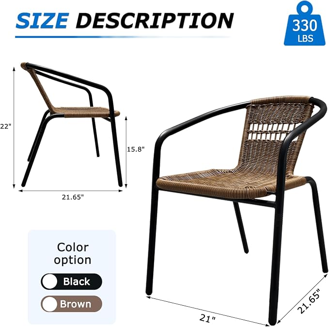 4 Pack Brown Stackable Outdoor Rattan Chairs, All-Weather Patio Seating - Image 6