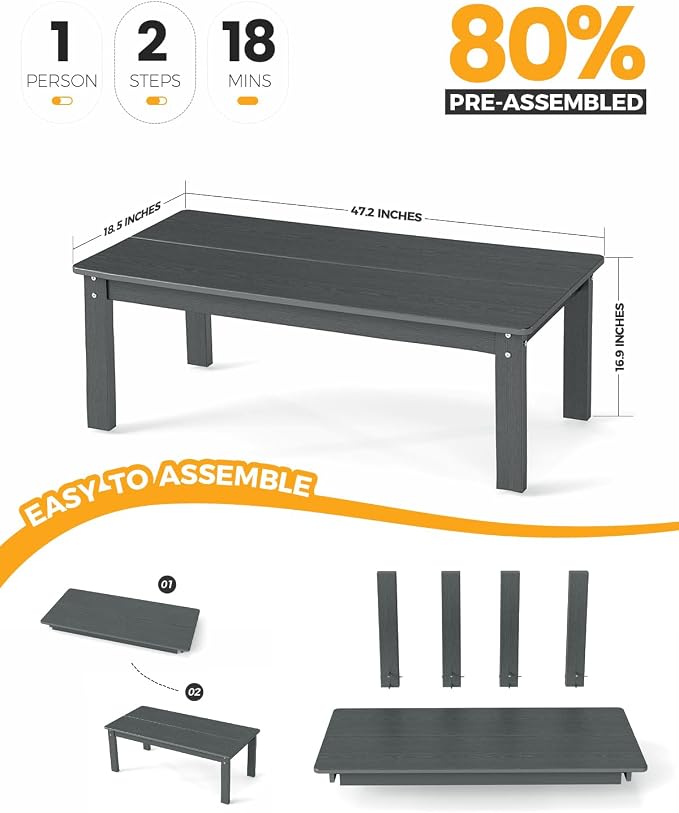 Adirondack Coffee Table, All-Weather HDPE, 304 stainless steel hardware - Image 3