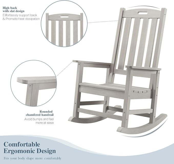 Outdoor Rocking Chairs Set of 2, Oversized Porch Rocker | Weather Resistant - Image 4