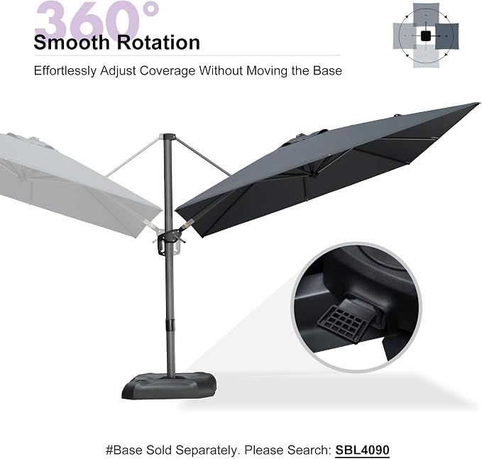 PURPLE LEAF Patio Outdoor Umbrella 9' x 9' Square All-Weather Grey | Large - Image 8