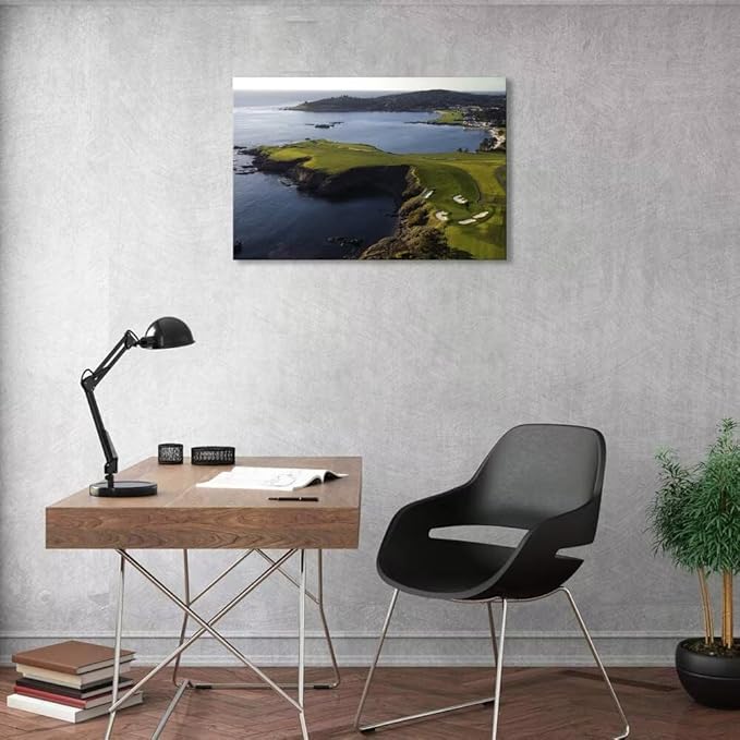Pebble Beach Golf Course Wall Art Pictures - Pebble Beach Wall Art for Living Room Bedroom Bathroom Home Decorations Framed Artwork Canvas Prints Ready to Hang(28''H x 44''W)