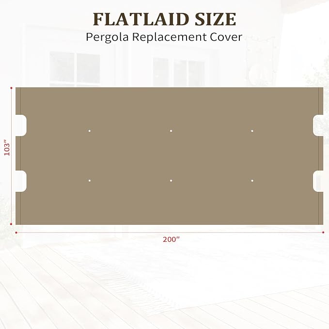 slashome 200" x 103" Pergola Replacement Canopy, Fits L-PG152PST-B, Khaki | - Image 3