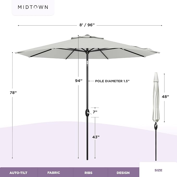 Midtown Umbrellas 10-Year-No-Fade - 8 Ft - UV Proof Off White Polyester Fabric - Image 6