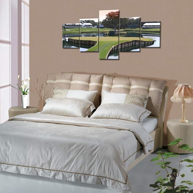 Golf Course Wall Art American Florida Golf Links Pictures for Living Room Multi Panel Canvas Painting Green Lawn Artwork Modern House Decor Wooden Framed Ready to Hang Posters and Prints(50''Wx 24''H)