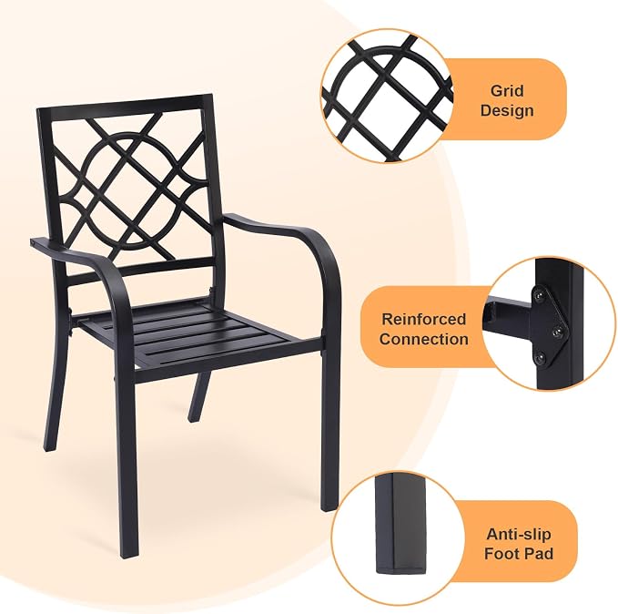 Patio Dining Chairs Set of 6, Stackable Metal High Back Chairs Set - Image 6