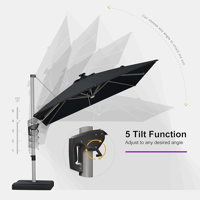 PURPLE LEAF Cantilever Umbrella 9' X 9' Solar LED Light Patio Deck, Stays bright - Image 6