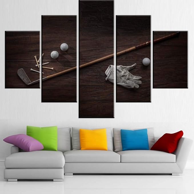 Golf Wall Art Black and White Painting Golfing Sports Picture for Living Room Multi Panel Prints on Canvas Abstract Artwork Giclee House Decor Wooden Framed Stretched Ready to Hang Gift(60''Wx40''H)