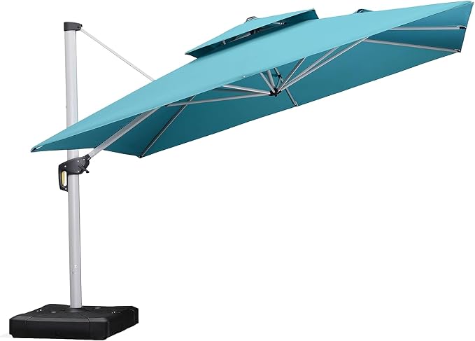 PURPLE LEAF Cantilever Patio Umbrellas 12' x 12' Large, Turquoise Blue | 35MPH by PURPLELEAF