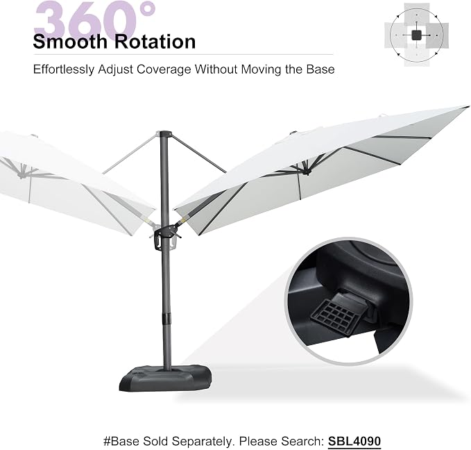 PURPLE LEAF Patio Outdoor Umbrella 9' x 9' Square All-Weather White | Large - Image 8