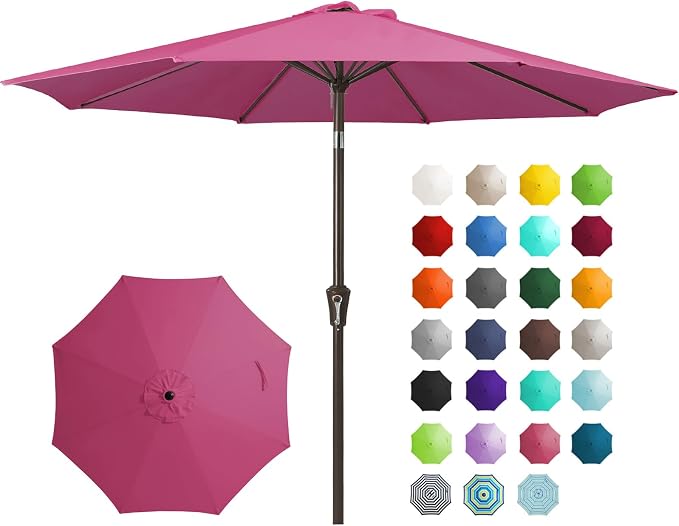 JEAREY 9FT Outdoor Patio Umbrella, Market Umbrella, Rose Pink | Outdoor Table by JEAREYOutdoorsCollection