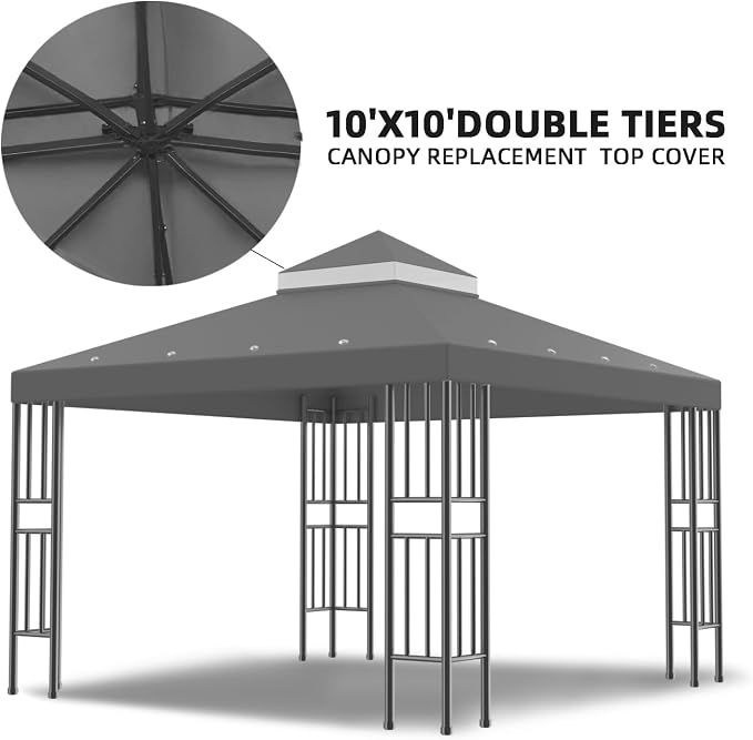 Sumfaller 10x10 FT Gazebo Replacement Canopy Top Cover | Double Tiered Canopy - Image 7