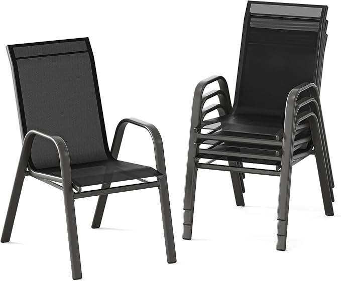 Stackable Outdoor Patio Dining Chairs Set of 4 – High Back Textilene Chairs by Unknown