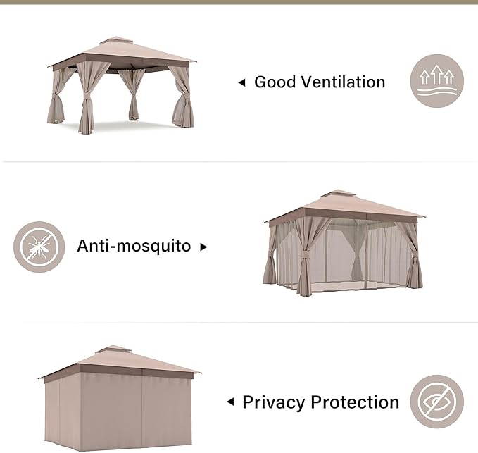 12'x12' Outdoor Gazebo, Metal Frame Heavy Duty Patio Canopy Tent Shelter - Image 5