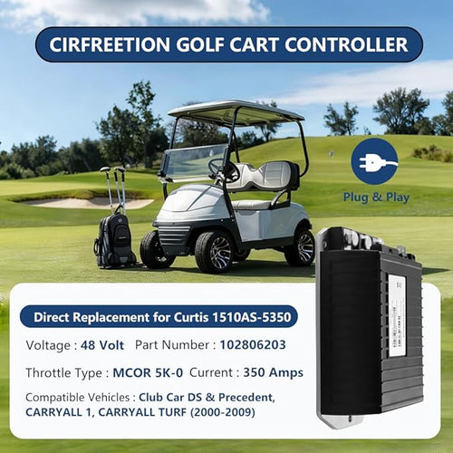 1510AS-5350 Golf Cart Controller, 48V 350A Golf Cart Speed Controller Compatible with Curtis for Club Car DS & Precedent, Carryall 1, Carryall Turf 2000-2009, MCOR 5K-0 Throttle Type, IQ, 102806203