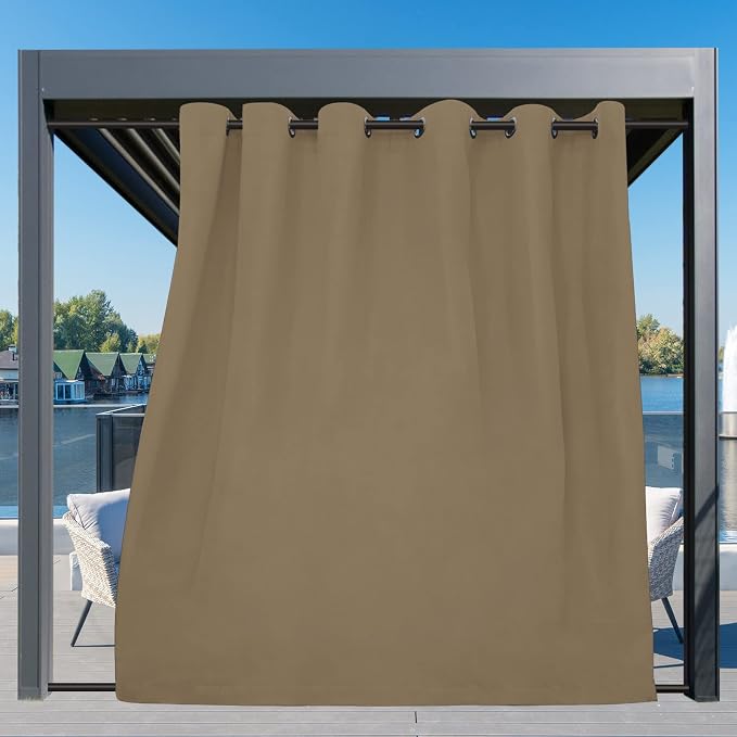 Easy-Going Outdoor Curtains for Patio 1 Panel, 110x108 inch, Khaki | Waterproof - Image 3