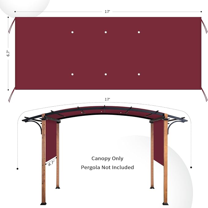 17x6.8 Ft Universal Pergola Replacement Canopy, Outdoor Canopy Shade Cover | - Image 2